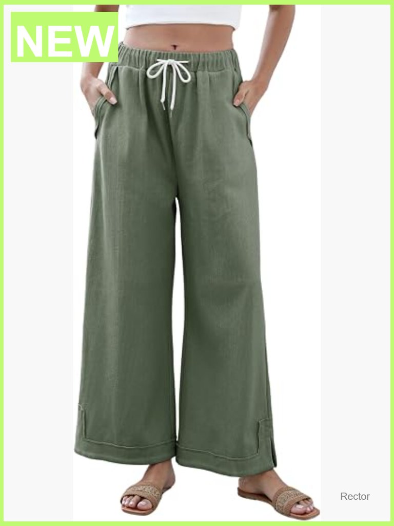 Wide Leg Palazzo Pants Elastic Waist Drawstring Lounge Trousers Pockets